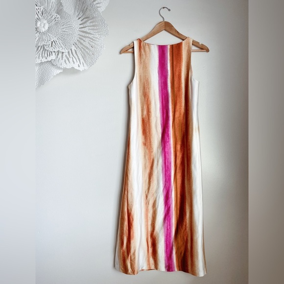 Alfani Rainbow Color Block Striped Silky Satin Soft Midi Maxi Dress Fuchsia Lux - Picture 4 of 10